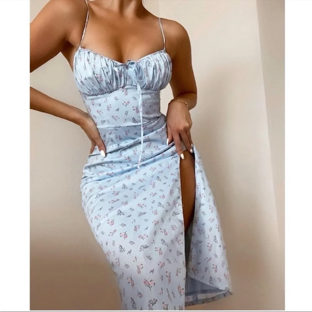 HOUSE OF CB 'Carina' Blue Floral Bustier Midi Dress NWOT - Picture 5 of 10